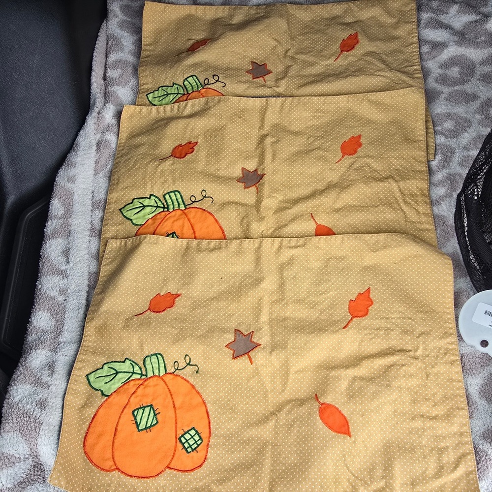 Lot of 3 Reversible Seasonal Place Mats Pumpkin Autumn Snowman Winter Blue Tan